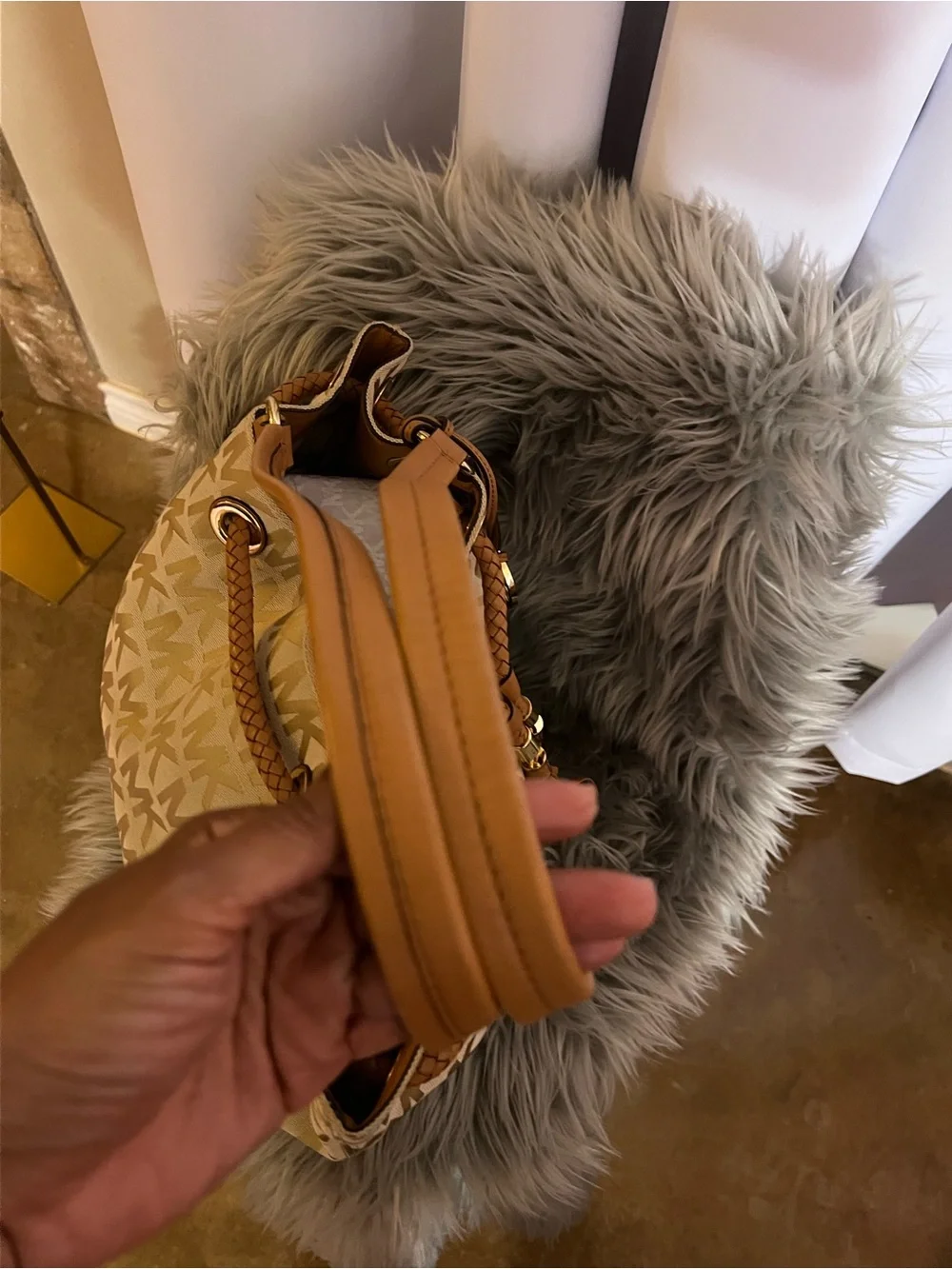 Michael Kors Tan & Cream Logo Drawstring Tote